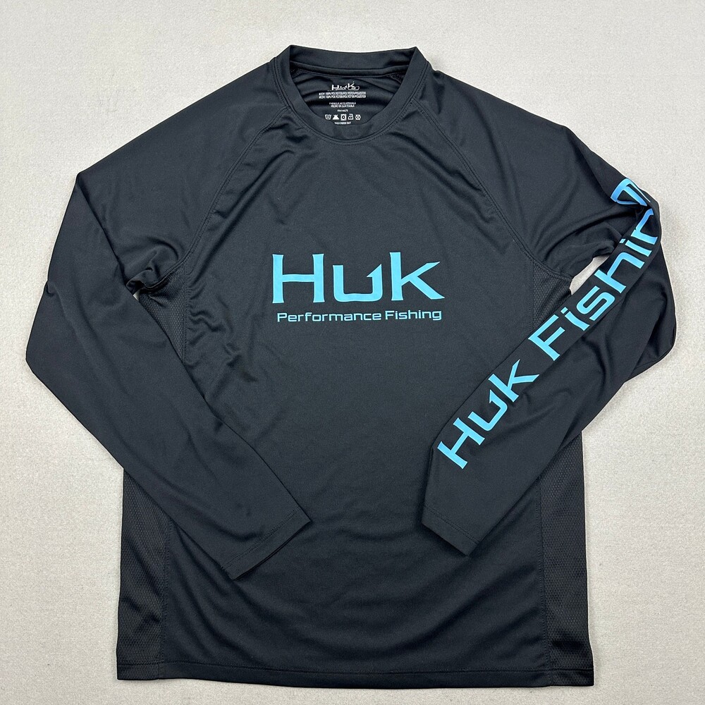 Huk Shirt Men Small Black Performance Fishing Long Sleeve Graphic Tee S